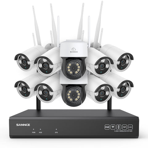 Système de vidéosurveillance sans fil 3MP à 16 canaux avec caméras PT et Bullet, NVR 8MP, caméra IP WiFi 3MP, audio bidirectionnel, étanchéité IP66, détection intelligente des personnes par IA, compatible avec Alexa