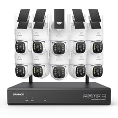Système de vidéosurveillance WiFi 4MP avec NVR 16 canaux et 10 caméras PTZ solaires, Wi-Fi 6 double bande, détection IA + PIR, batterie 8000 mAh, vision nocturne couleur et audio bidirectionnel