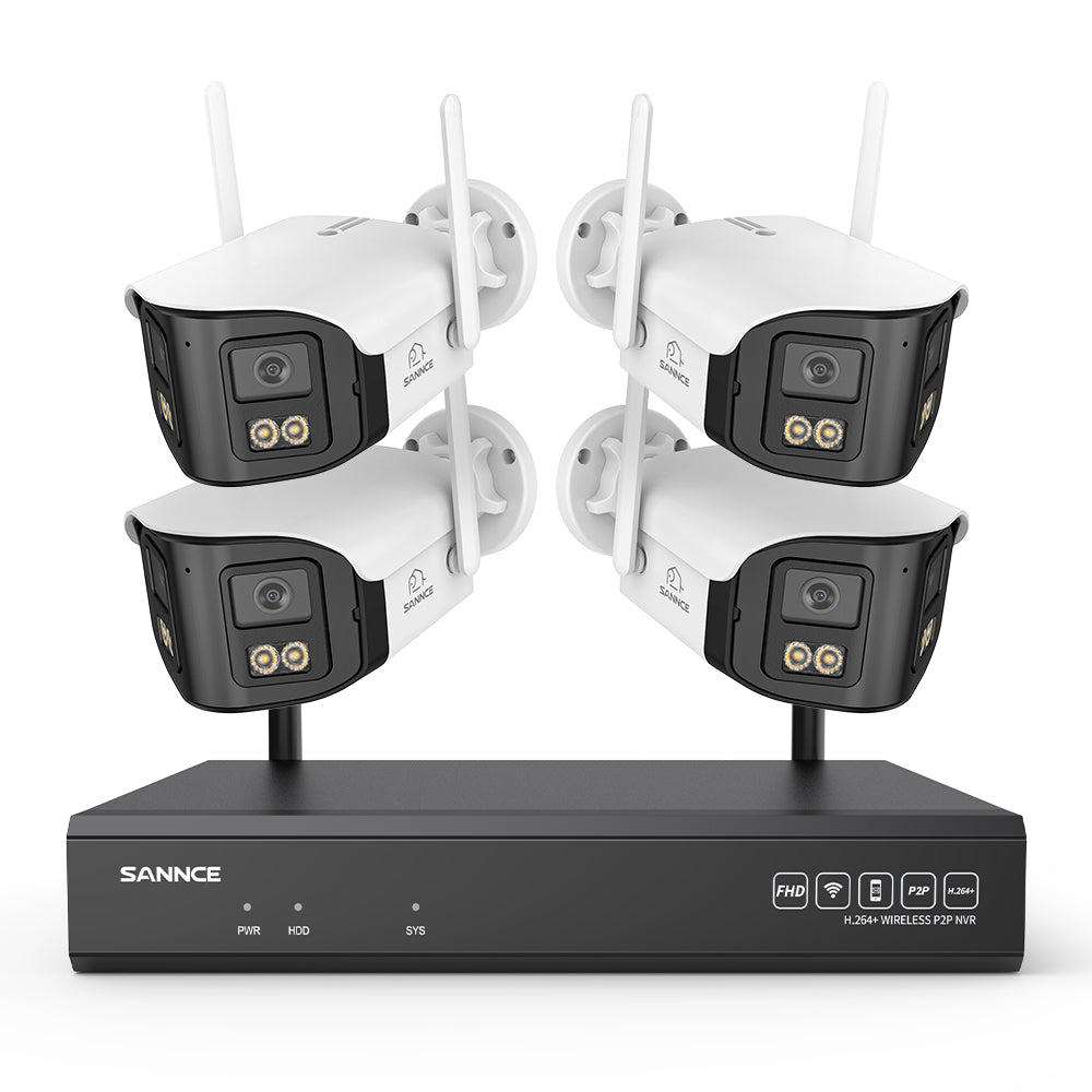 4MP Système de Surveillance WiFi 16 Canaux, NVR 8MP, 4 Caméras Double Objectif, Angle 170°, Vision Nocturne Couleur, Alexa