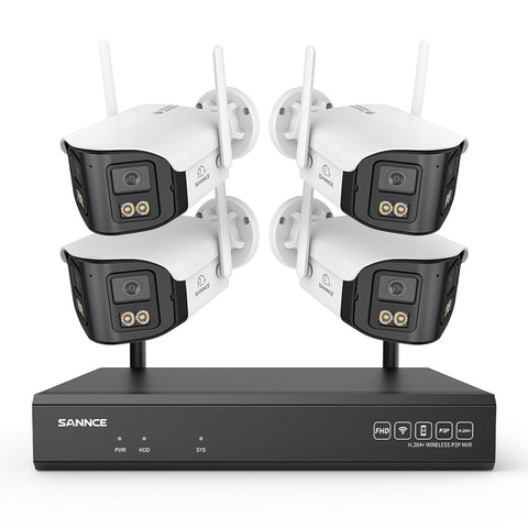 4MP Système de Surveillance WiFi 16 Canaux, NVR 8MP, 4 Caméras Double Objectif, Angle 170°, Vision Nocturne Couleur, Alexa