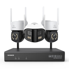 Kit Vidéosurveillance WiFi 5MP 16 Canaux, NVR 8MP, Caméras PT, Détection IA, Audio, Vision Nocturne, Compatible Alexa (2 PT + 1 Double Objectif 4MP)