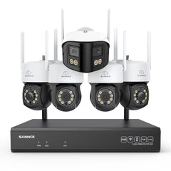 Kit Vidéosurveillance WiFi 5MP 16 Canaux, NVR 8MP, Caméras PT, Détection IA, Audio, Vision Nocturne, Compatible Alexa (4 PT + 1 Double Objectif 4MP)