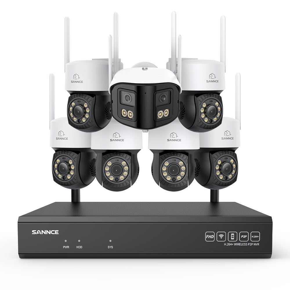 Kit Vidéosurveillance WiFi 5MP 16 Canaux, NVR 8MP, Caméras PT, Détection IA, Audio, Vision Nocturne, Compatible Alexa (6 PT + 1 Double Objectif 4MP)