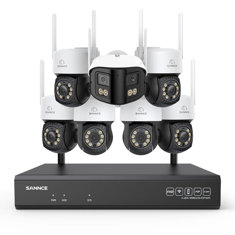 Kit Vidéosurveillance WiFi 5MP 16 Canaux, NVR 8MP, Caméras PT, Détection IA, Audio, Vision Nocturne, Compatible Alexa (6 PT + 1 Double Objectif 4MP)