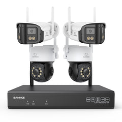 Kit Vidéosurveillance WiFi 5MP 16 Canaux, NVR 8MP, Caméras PT, Détection IA, Audio, Vision Nocturne, Compatible Alexa (2 PT + 2 Double Objectif 4MP)