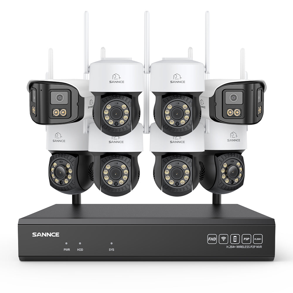 Kit Vidéosurveillance WiFi 5MP 16 Canaux, NVR 8MP, Caméras PT, Détection IA, Audio, Vision Nocturne, Compatible Alexa (6 PT + 2 Double Objectif 4MP)