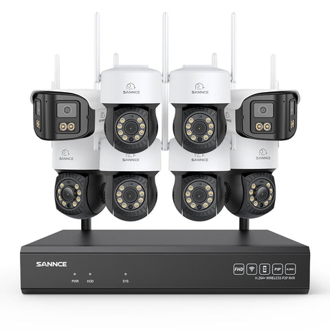 Kit Vidéosurveillance WiFi 5MP 16 Canaux, NVR 8MP, Caméras PT, Détection IA, Audio, Vision Nocturne, Compatible Alexa (6 PT + 2 Double Objectif 4MP)
