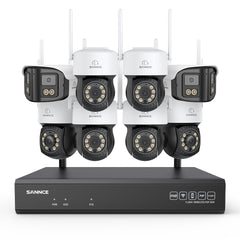 Kit Vidéosurveillance WiFi 5MP 16 Canaux, NVR 8MP, Caméras PT, Détection IA, Audio, Vision Nocturne, Compatible Alexa (6 PT + 2 Double Objectif 4MP)