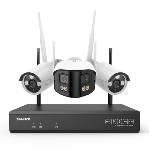 Kit Vidéosurveillance WiFi 5MP, NVR 8MP, 16 Canaux, Caméras IP, Détection IA, Audio, Vision Nocturne, Compatible Alexa (1 Double Objectif 4MP + 2 Caméras 3MP)