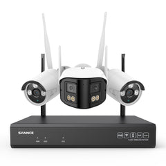 Kit Vidéosurveillance WiFi 5MP, NVR 8MP, 16 Canaux, Caméras IP, Détection IA, Audio, Vision Nocturne, Compatible Alexa (1 Double Objectif 4MP + 2 Caméras 3MP)