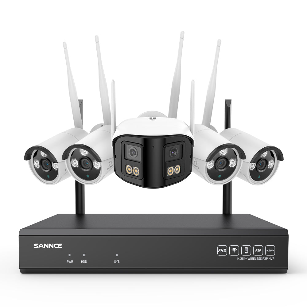 Kit Vidéosurveillance WiFi 5MP, NVR 8MP, 16 Canaux, Caméras IP, Détection IA, Audio, Vision Nocturne, Compatible Alexa (1 Double Objectif 4MP + 4 Caméras 3MP)