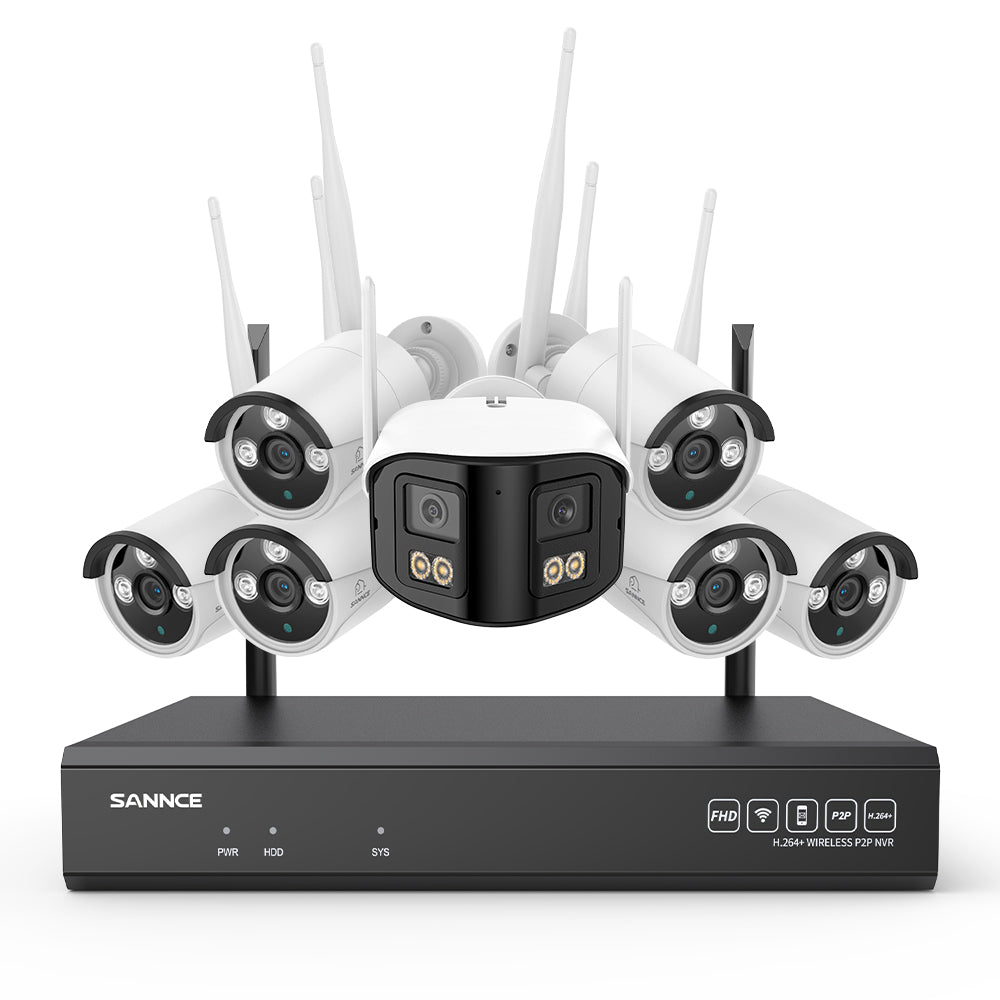 Kit Vidéosurveillance WiFi 5MP, NVR 8MP, 16 Canaux, Caméras IP, Détection IA, Audio, Vision Nocturne, Compatible Alexa (1 Double Objectif 4MP + 6 Caméras 3MP)
