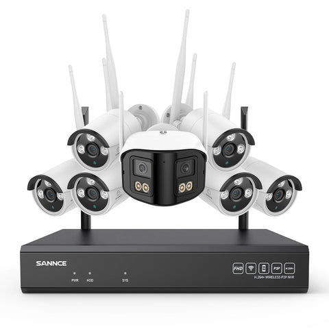Kit Vidéosurveillance WiFi 5MP, NVR 8MP, 16 Canaux, Caméras IP, Détection IA, Audio, Vision Nocturne, Compatible Alexa (1 Double Objectif 4MP + 6 Caméras 3MP)