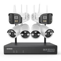 Kit Vidéosurveillance WiFi 5MP, NVR 8MP, 16 Canaux, Caméras IP, Détection IA, Audio, Vision Nocturne, Compatible Alexa (2 Double Objectif 4MP + 4 Caméras 3MP)