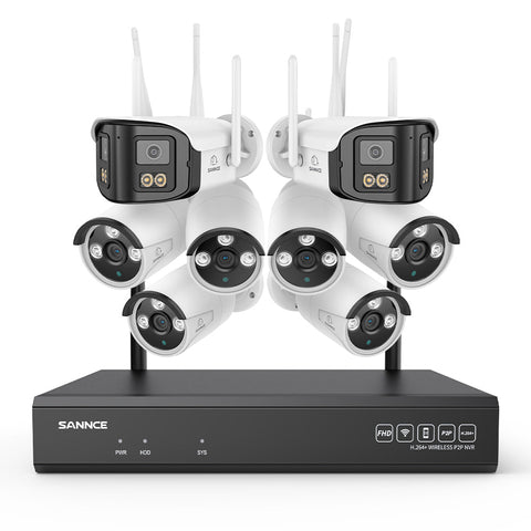 Kit Vidéosurveillance WiFi 5MP, NVR 8MP, 16 Canaux, Caméras IP, Détection IA, Audio, Vision Nocturne, Compatible Alexa (2 Double Objectif 4MP + 6 Caméras 3MP)