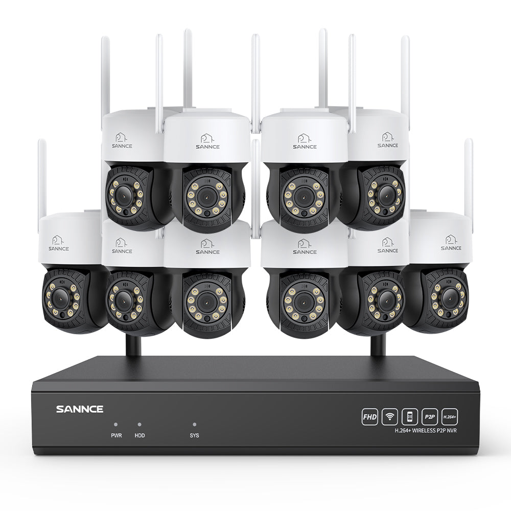 Système de caméras de surveillance CCTV PT sans fil 5MP à 16 canaux avec NVR 8MP, 10 caméras IP Wi-Fi 5MP motorisées (Pan & Tilt), enregistrement audio, détection humaine par IA, compatible avec Alexa