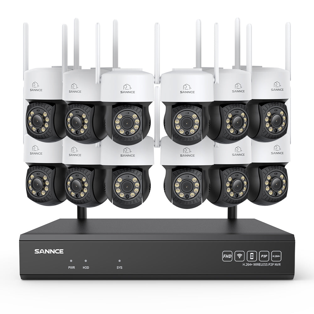 Système de caméras de surveillance CCTV PT sans fil 5MP à 16 canaux avec NVR 8MP, 12 caméras IP Wi-Fi 5MP motorisées (Pan & Tilt), enregistrement audio, détection humaine par IA, compatible avec Alexa