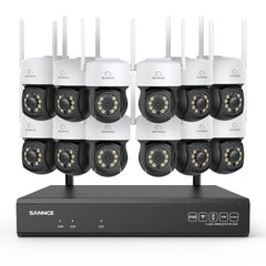 Système de caméras de surveillance CCTV PT sans fil 5MP à 16 canaux avec NVR 8MP, 12 caméras IP Wi-Fi 5MP motorisées (Pan & Tilt), enregistrement audio, détection humaine par IA, compatible avec Alexa