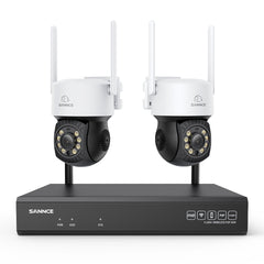 Système de caméras de surveillance CCTV PT sans fil 5MP à 16 canaux avec NVR 8MP, 2 caméras IP Wi-Fi 5MP motorisées (Pan & Tilt), enregistrement audio, détection humaine par IA, compatible avec Alexa