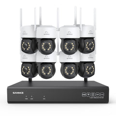 Système de caméras de surveillance CCTV PT sans fil 3MP à 16 canaux avec NVR 8MP, 8 caméras IP Wi-Fi 3MP motorisées, enregistrement audio, détection humaine par IA, compatible Alexa