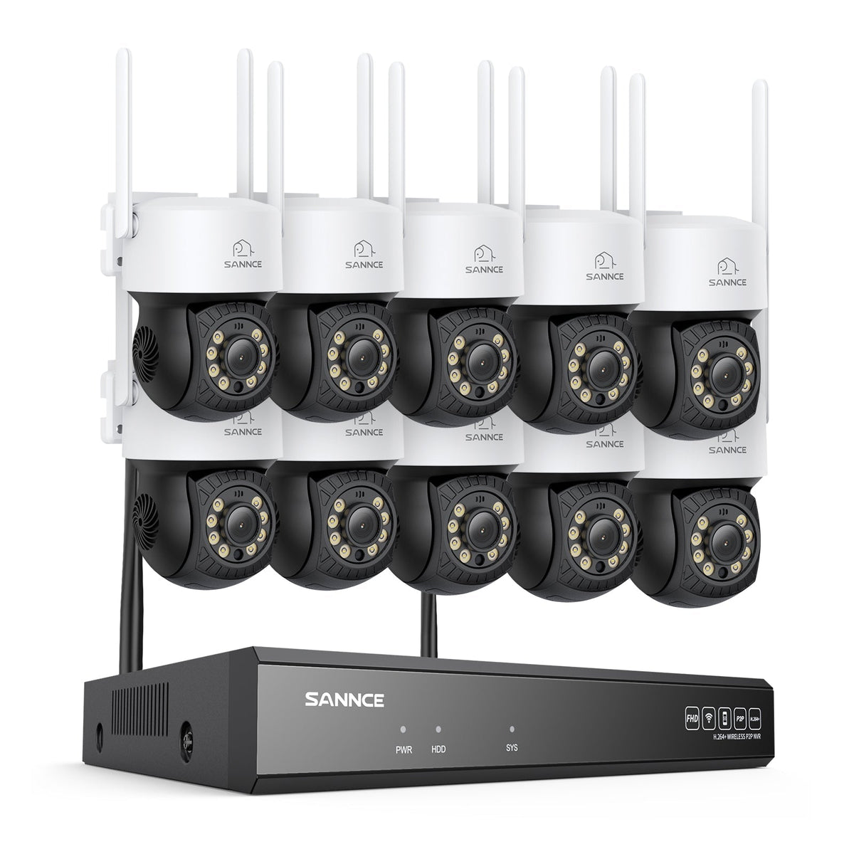 Système de caméras de surveillance CCTV PT sans fil 3MP à 16 canaux avec NVR 8MP, 10 caméras IP Wi-Fi 3MP motorisées, enregistrement audio, détection humaine par IA, compatible Alexa