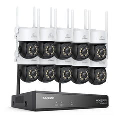 Système de caméras de surveillance CCTV PT sans fil 5MP à 16 canaux avec NVR 8MP, 10 caméras IP Wi-Fi 5MP motorisées (Pan & Tilt), enregistrement audio, détection humaine par IA, compatible avec Alexa