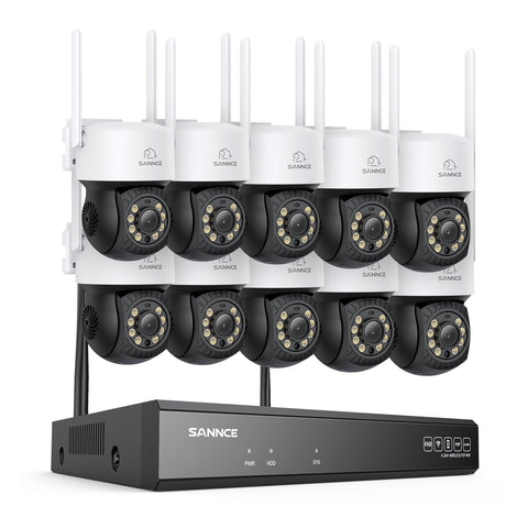 Système de caméras de surveillance CCTV PT sans fil 3MP à 16 canaux avec NVR 8MP, 10 caméras IP Wi-Fi 3MP motorisées, enregistrement audio, détection humaine par IA, compatible Alexa