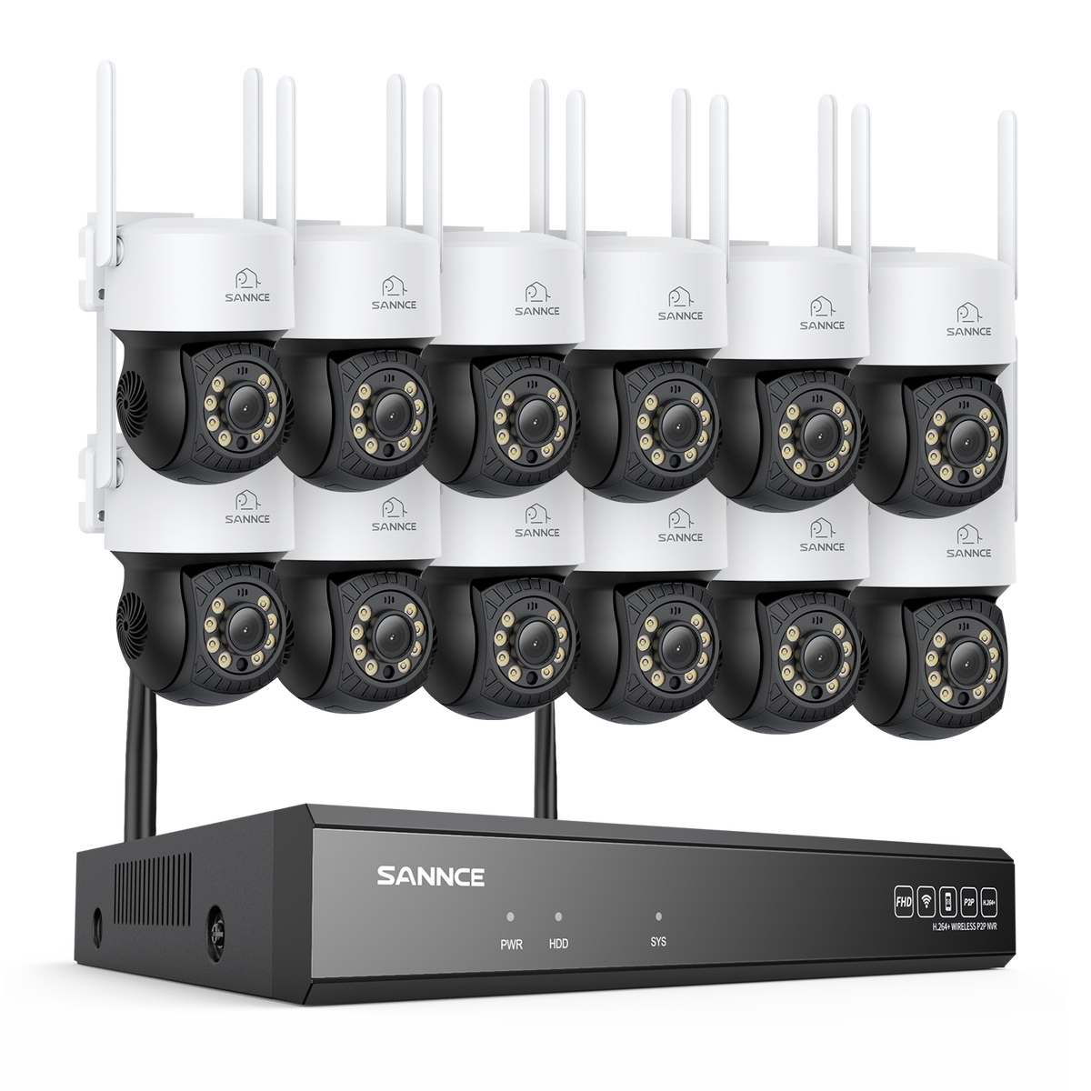 Système de caméras de surveillance CCTV PT sans fil 3MP à 16 canaux avec NVR 8MP, 12 caméras IP Wi-Fi 3MP motorisées, enregistrement audio, détection humaine par IA, compatible Alexa