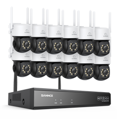 Système de caméras de surveillance CCTV PT sans fil 5MP à 16 canaux avec NVR 8MP, 12 caméras IP Wi-Fi 5MP motorisées (Pan & Tilt), enregistrement audio, détection humaine par IA, compatible avec Alexa