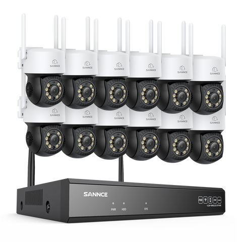 Système de caméras de surveillance CCTV PT sans fil 3MP à 16 canaux avec NVR 8MP, 12 caméras IP Wi-Fi 3MP motorisées, enregistrement audio, détection humaine par IA, compatible Alexa