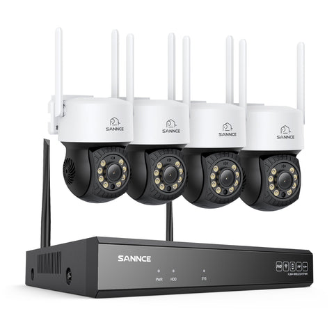 Système de caméras de surveillance CCTV PT sans fil 5MP à 16 canaux avec NVR 8MP, 4 caméras IP Wi-Fi 5MP motorisées (Pan & Tilt), enregistrement audio, détection humaine par IA, compatible avec Alexa