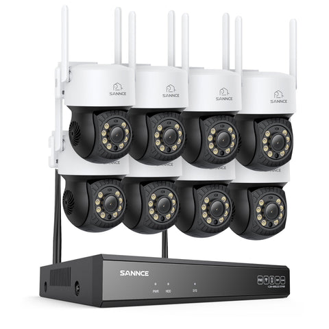 Système de caméras de surveillance CCTV PT sans fil 3MP à 16 canaux avec NVR 8MP, 8 caméras IP Wi-Fi 3MP motorisées, enregistrement audio, détection humaine par IA, compatible Alexa