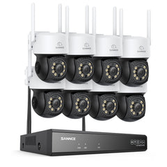 Système de caméras de surveillance CCTV PT sans fil 3MP à 16 canaux avec NVR 8MP, 8 caméras IP Wi-Fi 3MP motorisées, enregistrement audio, détection humaine par IA, compatible Alexa