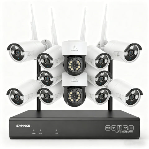 Système de vidéosurveillance sans fil 3MP à 16 canaux avec caméras PT et Bullet, NVR 8MP, caméra IP WiFi 3MP, audio bidirectionnel, étanchéité IP66, détection intelligente des personnes par IA, compatible avec Alexa