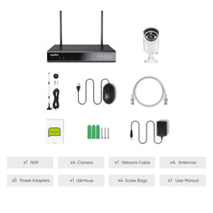 Kit caméra de surveillance sans fil avec enregistrement audio, 5MP 10CH NVR sans fil + 4x3MP 2K caméra de surveillance extérieure sans fil AI Human Detection IP66 étanche supporte Amazon Alexa
