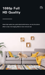 Caméra intérieure carrée 1080P WiFi, sécurité maison, moniteur pour animaux/bébés, vision nocturne, détection IA, stockage carte SD