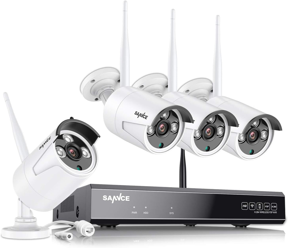 certifié remis à neuf Ensemble de caméras de surveillance SANNCE WLAN 8CH NVR et 4X 2MP IP WiFi caméra de surveillance système de vidéosurveillance extérieur résistant aux intempéries, détection de personne, prend en charge Alexa