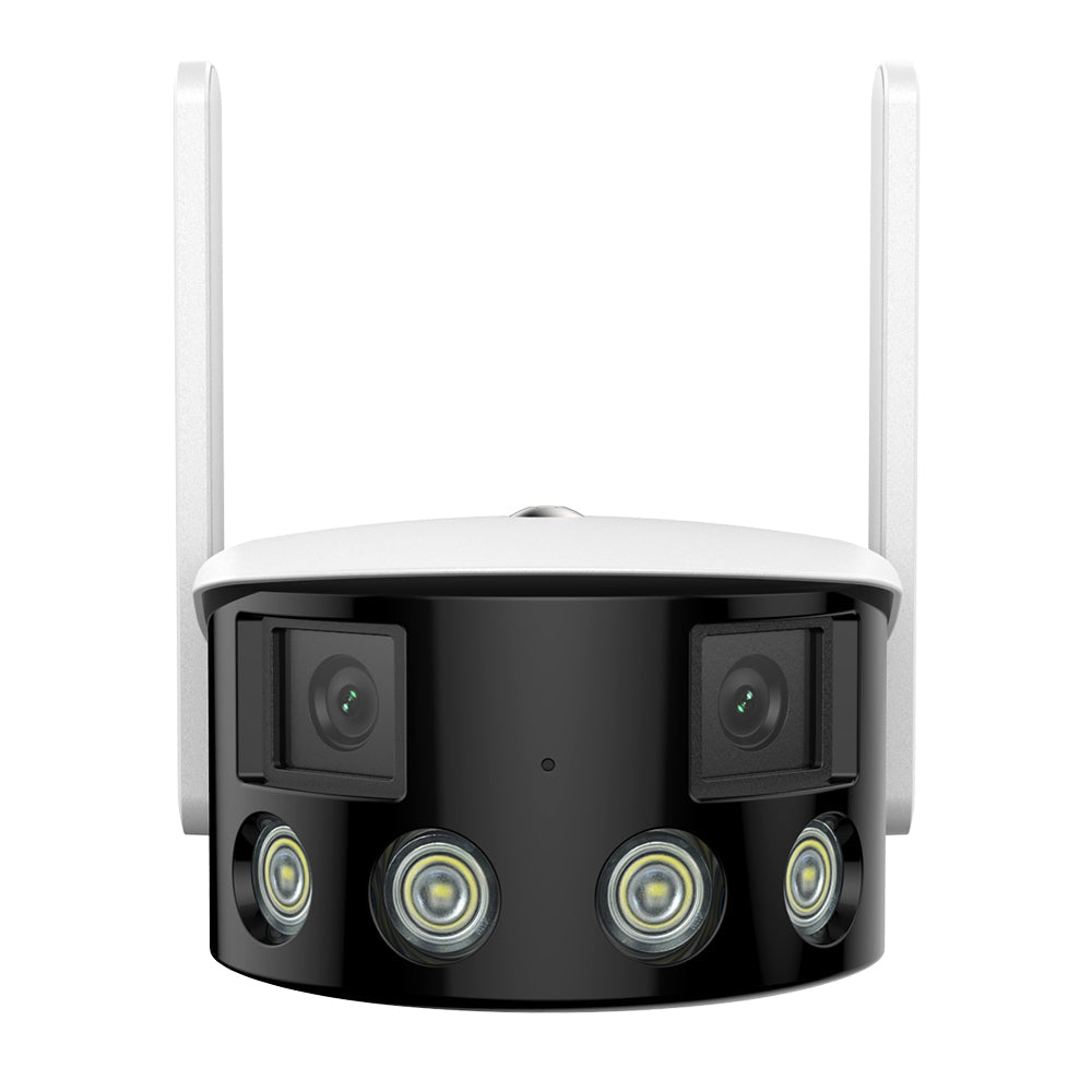 Certifié remis à neuf Caméra de Sécurité Extérieure Panoramique WiFi - Double Objectif, 2K 4MP, 180°, Vision Nocturne Couleur, Compatible Alexa & Google