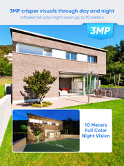 3MP 10 canaux sans fil Système de caméras de vidéosurveillance, 2 PTZ caméras & 2 Bullet caméras , enregistreur NVR 8MP, enregistrement audio, détection humaine IA, compatible avec Alexa