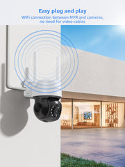 3MP 10 canaux Système de caméra PT CCTV sans fil, NVR 8MP, 8 IP caméras sans fil panoramiques & inclinables, enregistrement audio, détection humaine AI, fonctionne avec Alexa