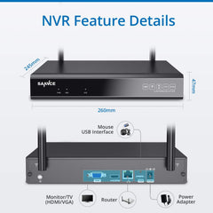 certifié remis à neuf Ensemble de caméras de surveillance SANNCE WLAN 8CH NVR et 4X 2MP IP WiFi caméra de surveillance système de vidéosurveillance extérieur résistant aux intempéries, détection de personne, prend en charge Alexa