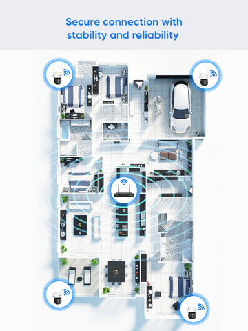 3MP 10 canaux sans fil Système de caméras de vidéosurveillance, 2 PTZ caméras & 2 Bullet caméras , enregistreur NVR 8MP, enregistrement audio, détection humaine IA, compatible avec Alexa