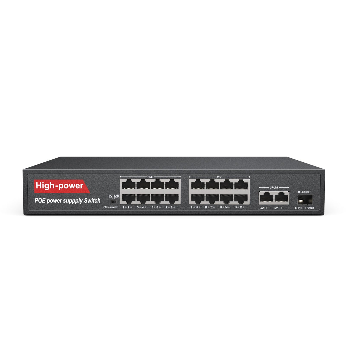 16 ports Gigabit Ethernet PoE Switch avec boîtier métallique, montage sur bureau ou mur
