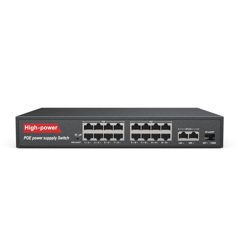 16 ports Gigabit Ethernet PoE Switch avec boîtier métallique, montage sur bureau ou mur