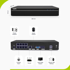 8 Canaux 5MP Système de Sécurité, 6 Bullet IP Caméras, PoE NVR, Enregistrement Audio, Compatible avec onvif