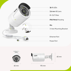 8 Canaux 5MP Système de Sécurité, 6 Bullet IP Caméras, PoE NVR, Enregistrement Audio, Compatible avec onvif