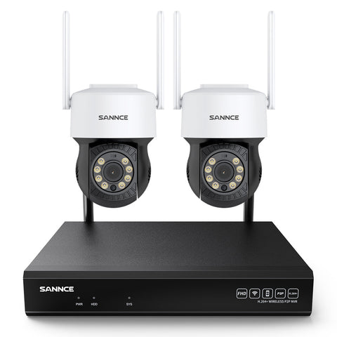 3MP 10 canaux Système de caméra PT CCTV sans fil, NVR 8MP, 2 IP caméras sans fil panoramiques & inclinables, enregistrement audio, détection humaine AI, fonctionne avec Alexa