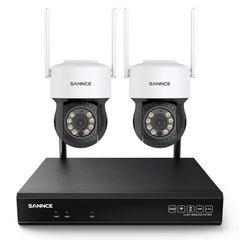 3MP 10 canaux Système de caméra PT CCTV sans fil, NVR 8MP, 2 IP caméras sans fil panoramiques & inclinables, enregistrement audio, détection humaine AI, fonctionne avec Alexa