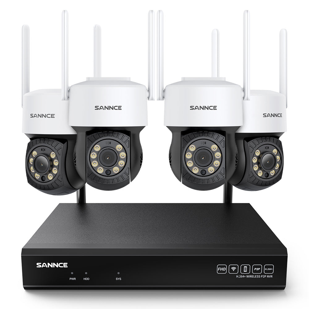 3MP 10 canaux Système de caméra PT CCTV sans fil, NVR 8MP, 4 IP caméras sans fil panoramiques & inclinables, enregistrement audio, détection humaine AI, fonctionne avec Alexa