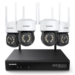 3MP 10 canaux Système de caméra PT CCTV sans fil, NVR 8MP, 4 IP caméras sans fil panoramiques & inclinables, enregistrement audio, détection humaine AI, fonctionne avec Alexa